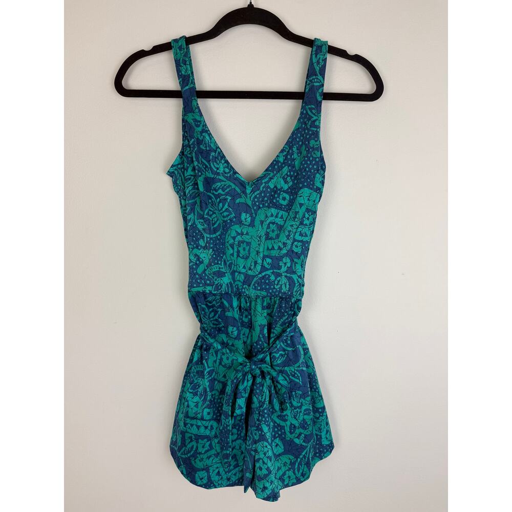 Vintage LE COVE Womens Wide Strap V-Neck Tie Floral One-Piece Teal Swimsuit 14